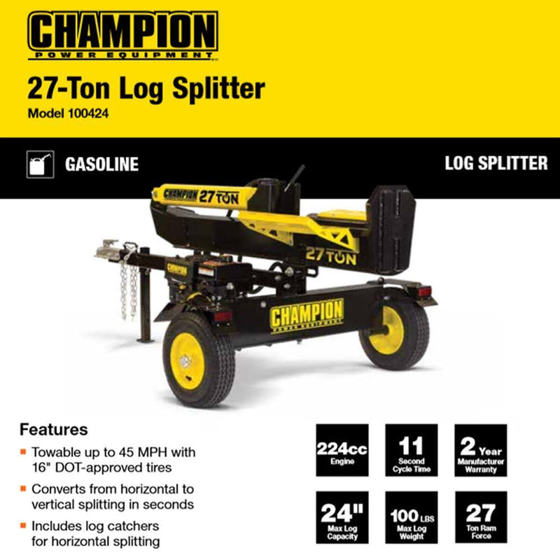 Champion 100424 27 Ton, 224cc -Log Splitter